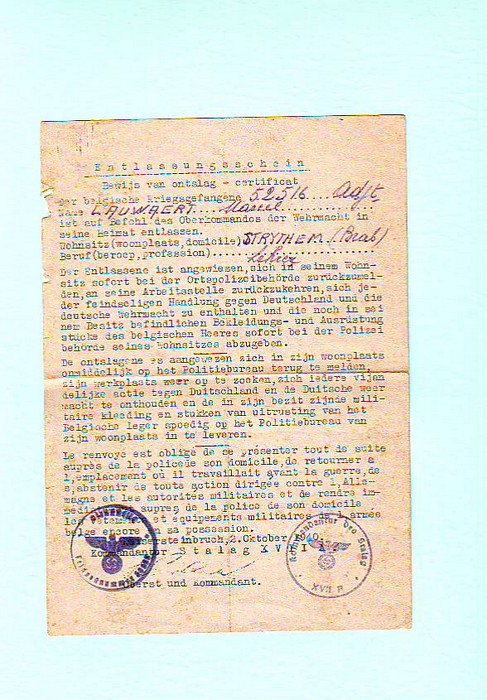 Entlassungsschein du Stalag XVII A